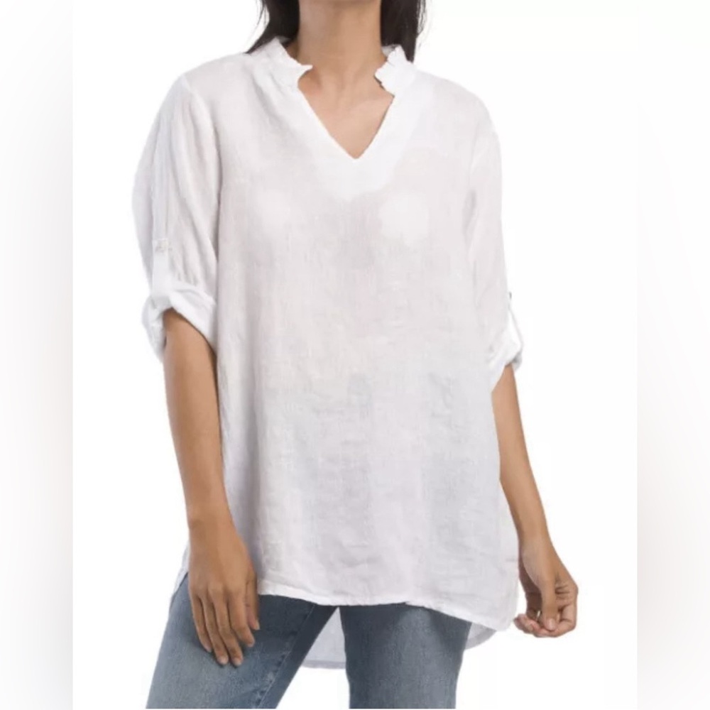 Rosemarine Linen Italy White Tunic Quiet Luxury Cottagecore Coastal Large
